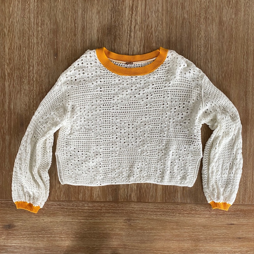 Free People Crochet Knit Home Run Cotton Sweater